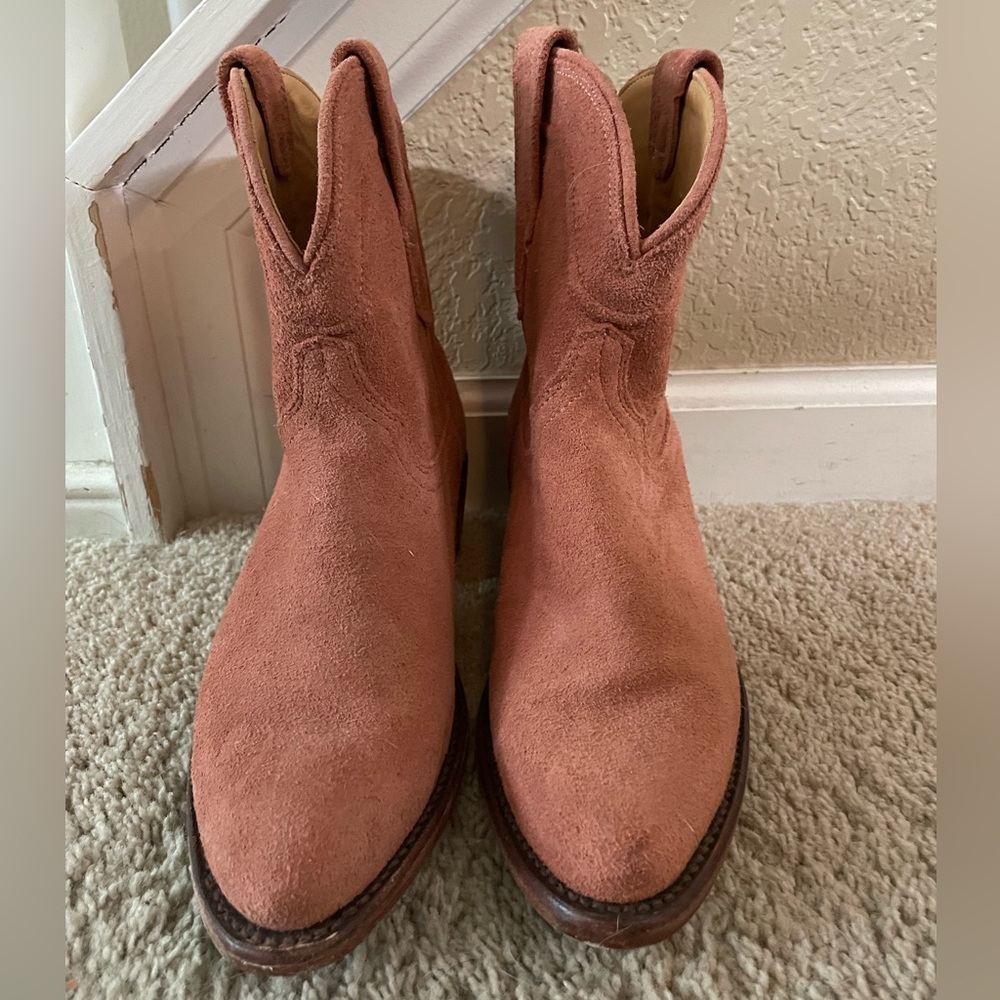 Tecovas the Lucy suede cowgirl booties in desert rose